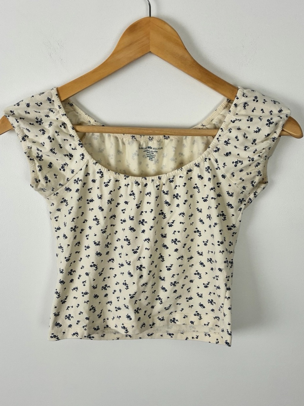 Brandy Melville Cream Blue Floral Babydoll Crop Top Cottagecore OS